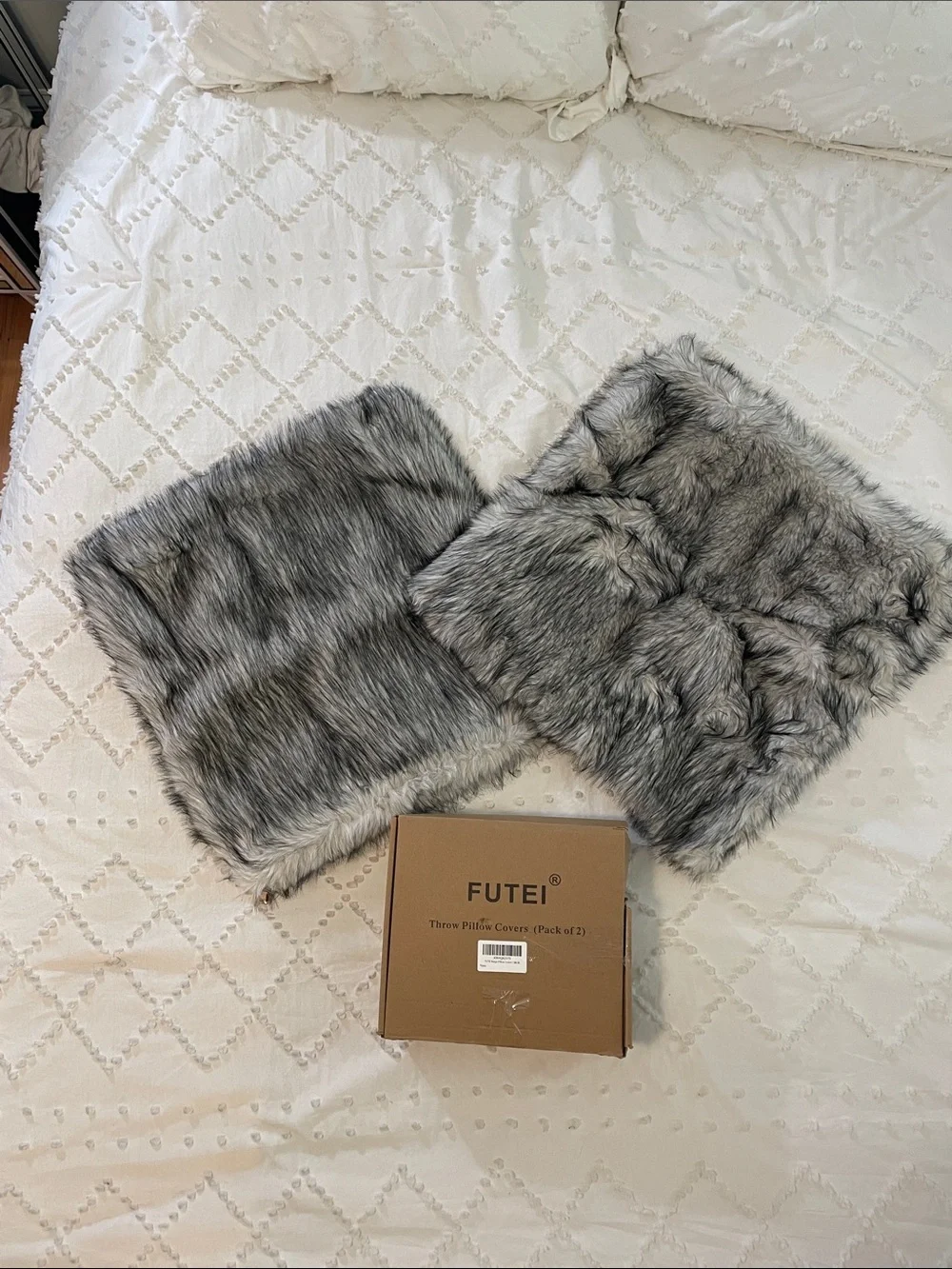 Gray Faux Fur Accent Pillow Covers - Set of 2 new